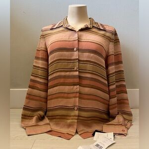 100% silk Josephine Chaus Striped Button-Down Blouse Brand New